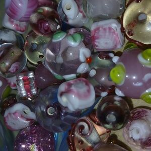Murano Pink and Green Glass Beads